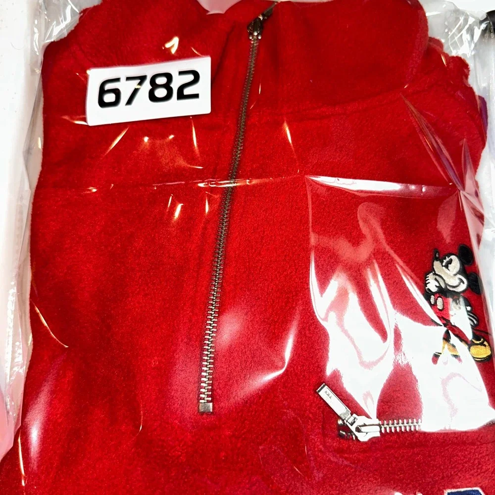 Vintage Disney Store Mickey Mouse Red Fleece Quarter Zip Pullover Medium